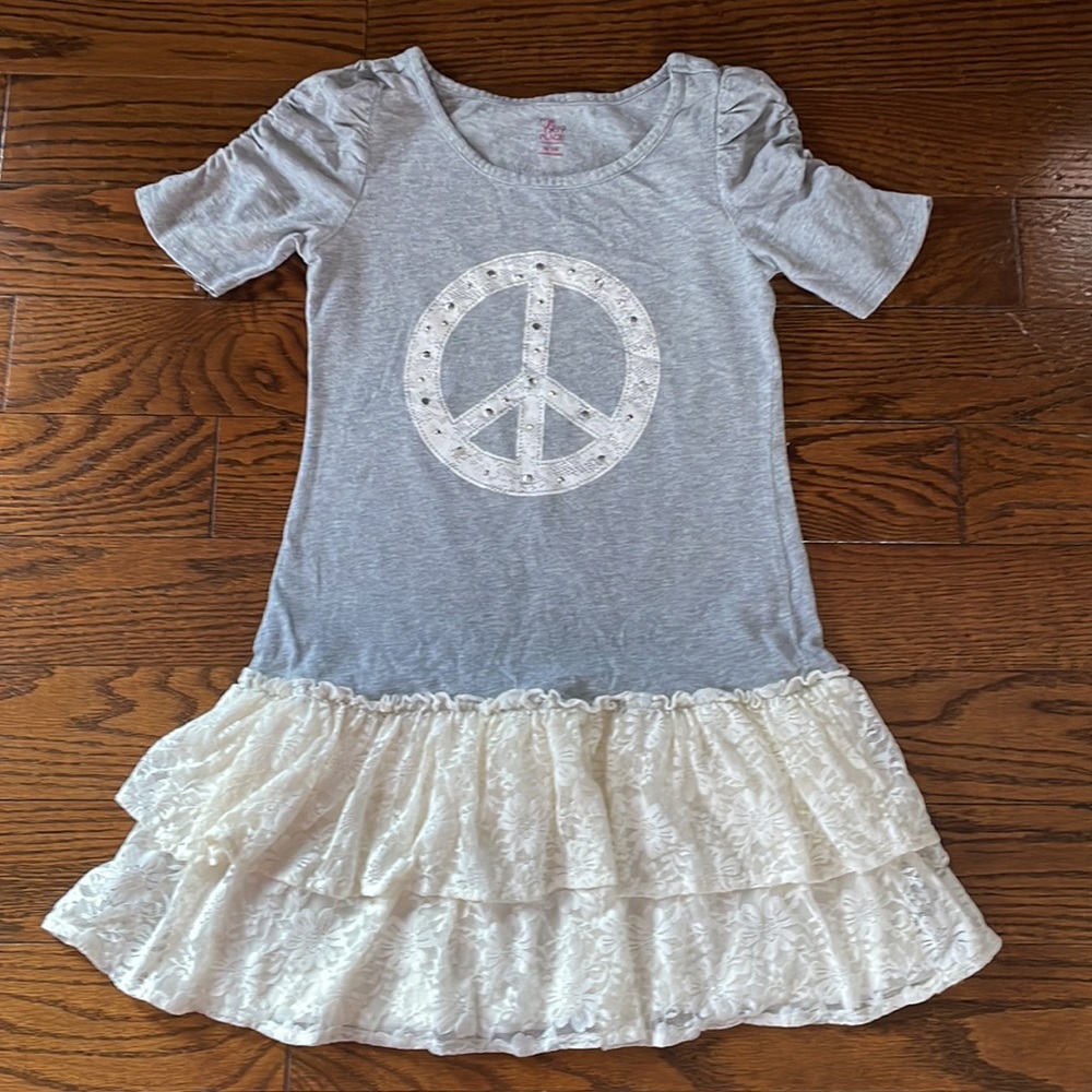 Girls Peace Dress with Lace Ruffles ☮️🕊✌️